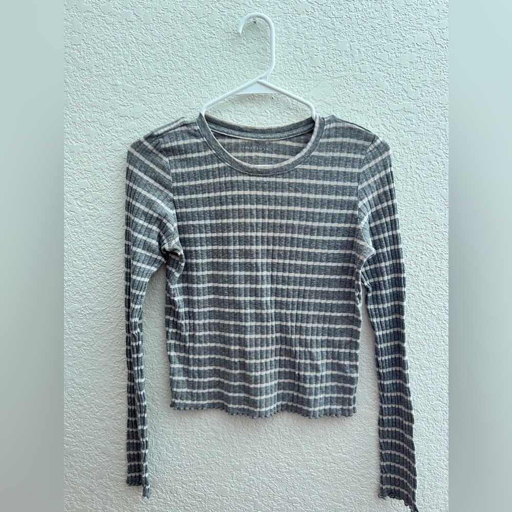 Gray and white striped long sleeve